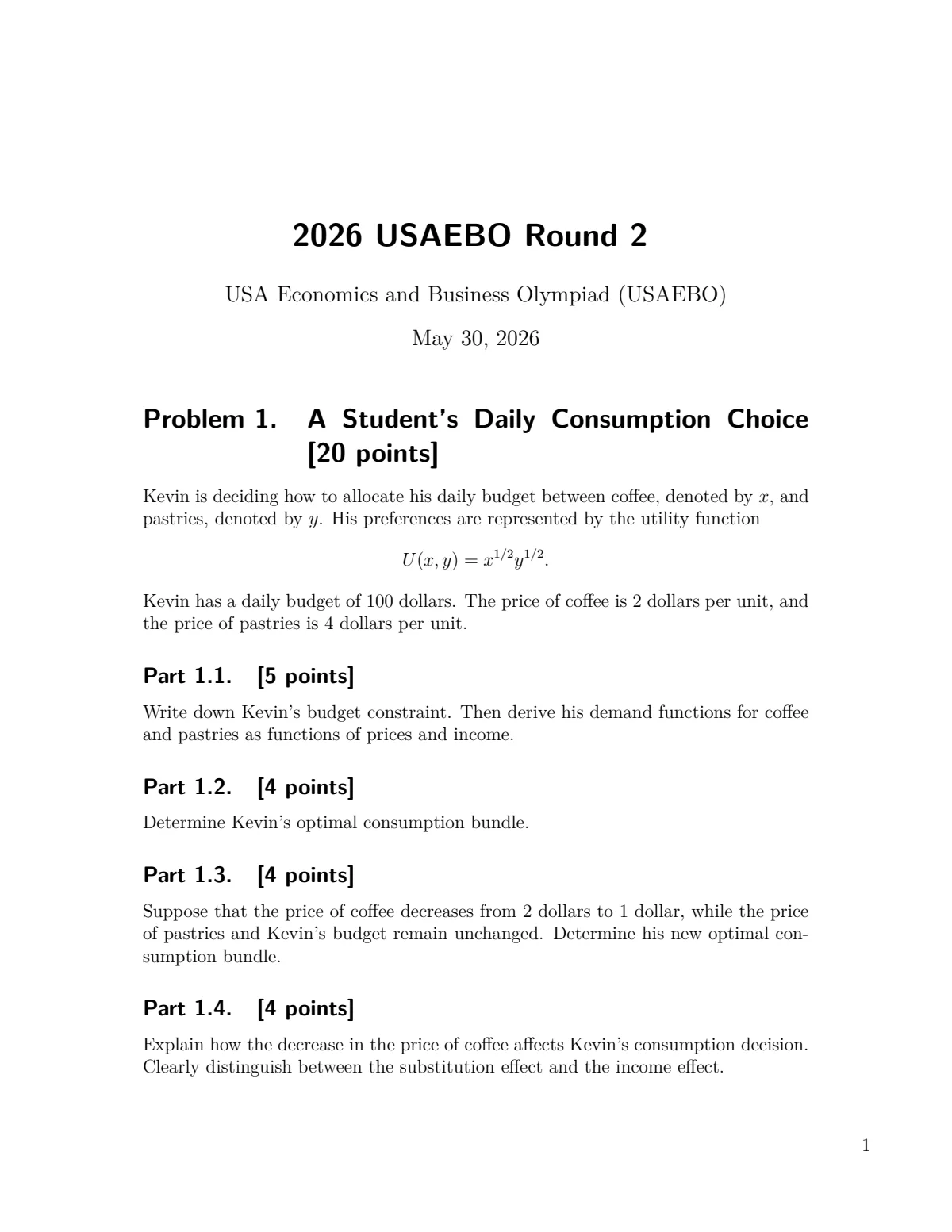 2026 USAEBO第2轮真题第1页试读